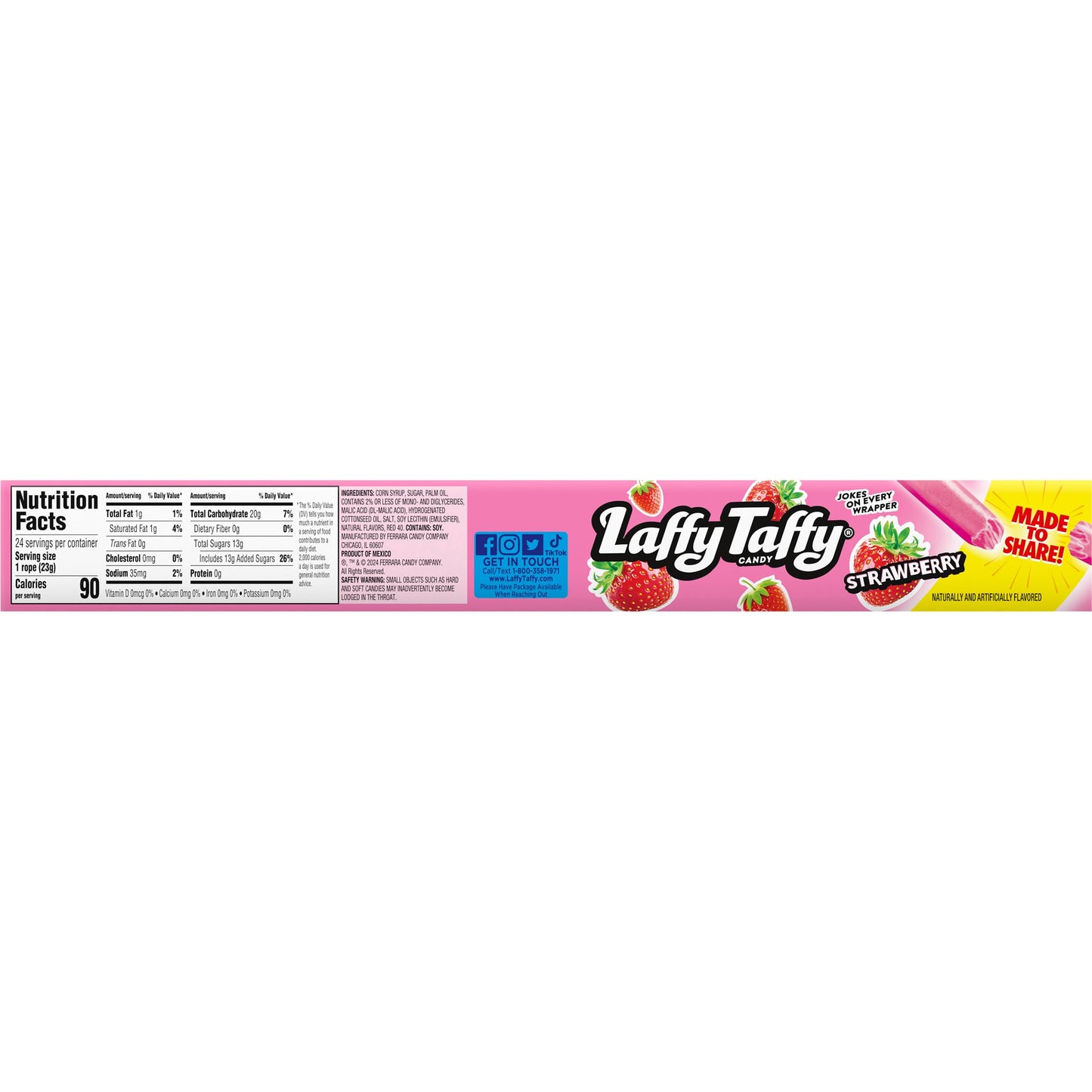 Wonka Laffy Taffy Rope, Strawberry, 0.81 Ounce Packages (Pack of 24) by Wonka