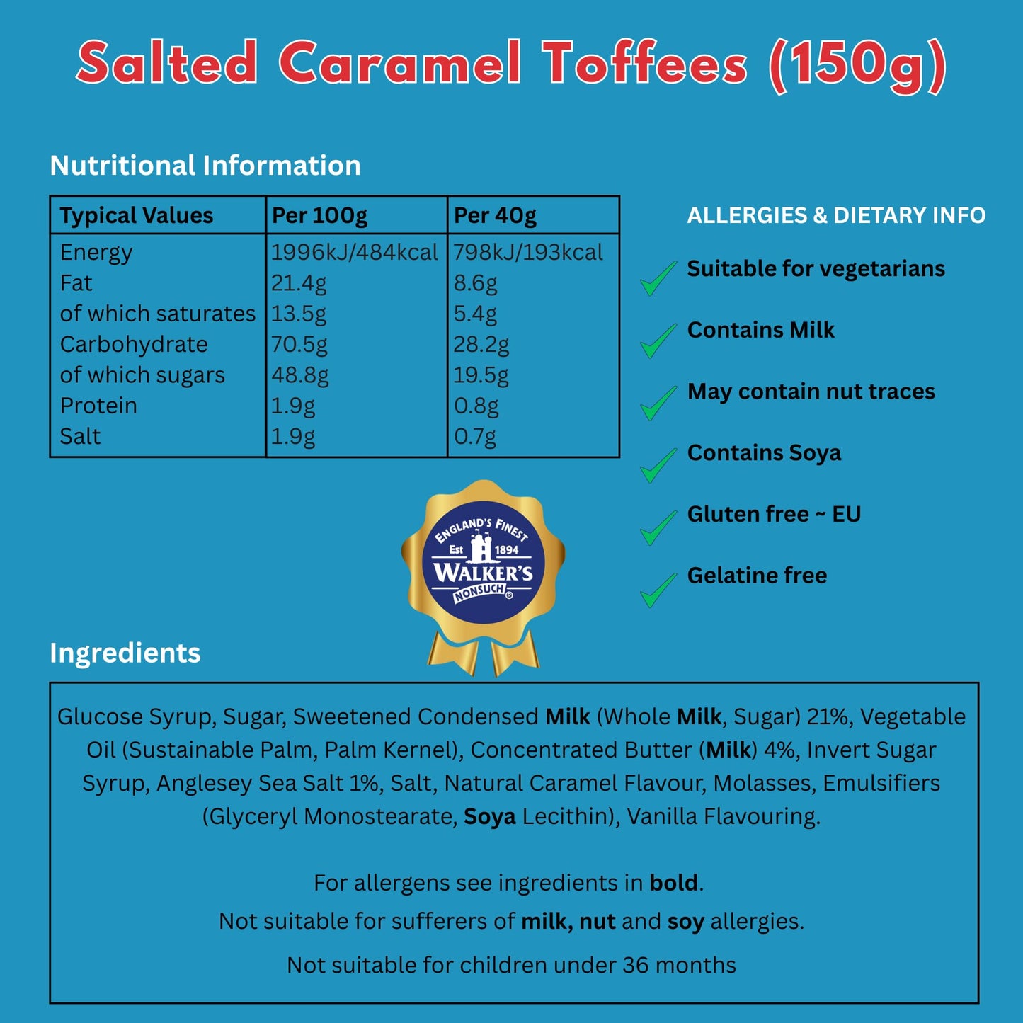 Walkers Nonsuch Salted Caramel Toffees 150g (1 Bag)