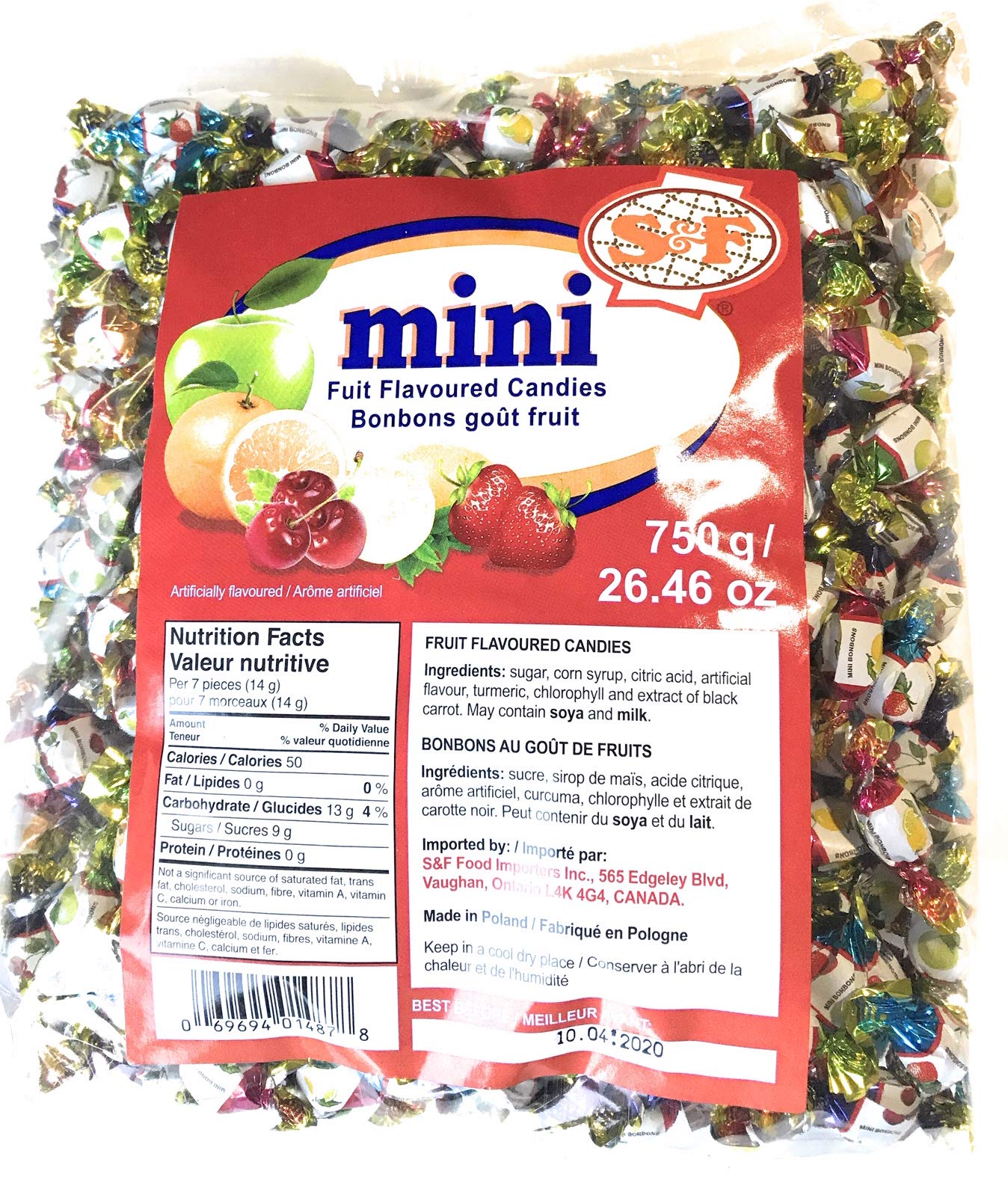 S&F Assorted Fruit Filled Mini Hard Candies, 750g/26oz