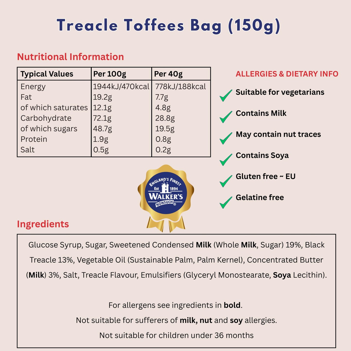 Walker's Treacle Toffee 150g - (3 Pack)