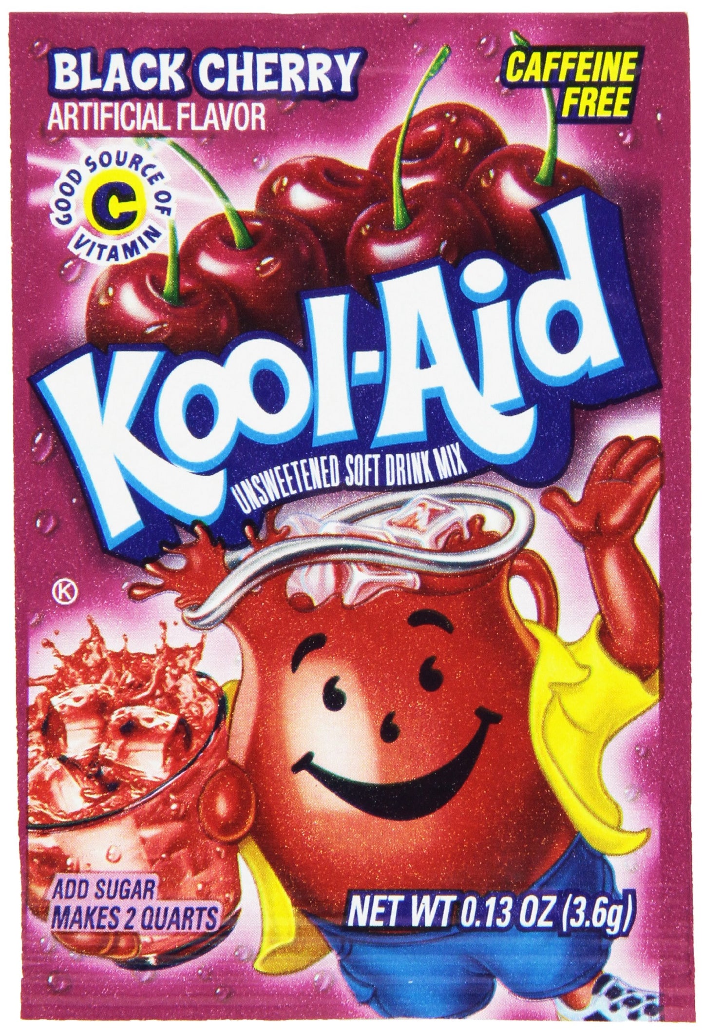 Kool-Aid Black Cherry Unsweetened Soft Drink Mix, 0.13-Ounce Envelopes (Pack of 48)