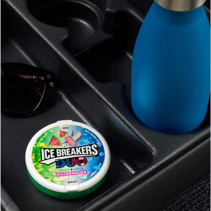 ICE BREAKERS Duo Fruit Plus Cool Watermelon Sugar Free Breath Mints Tins, 1.3 oz (8 Count)