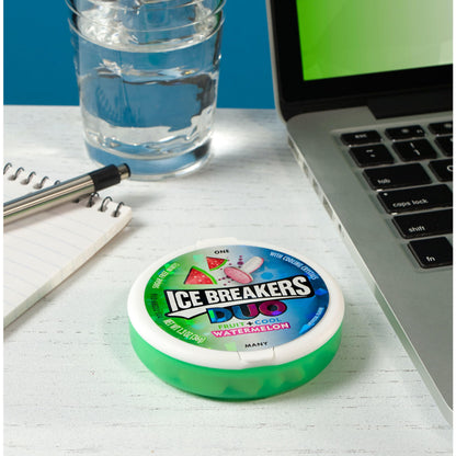 ICE BREAKERS Duo Fruit Plus Cool Watermelon Sugar Free Breath Mints Tins, 1.3 oz (8 Count)