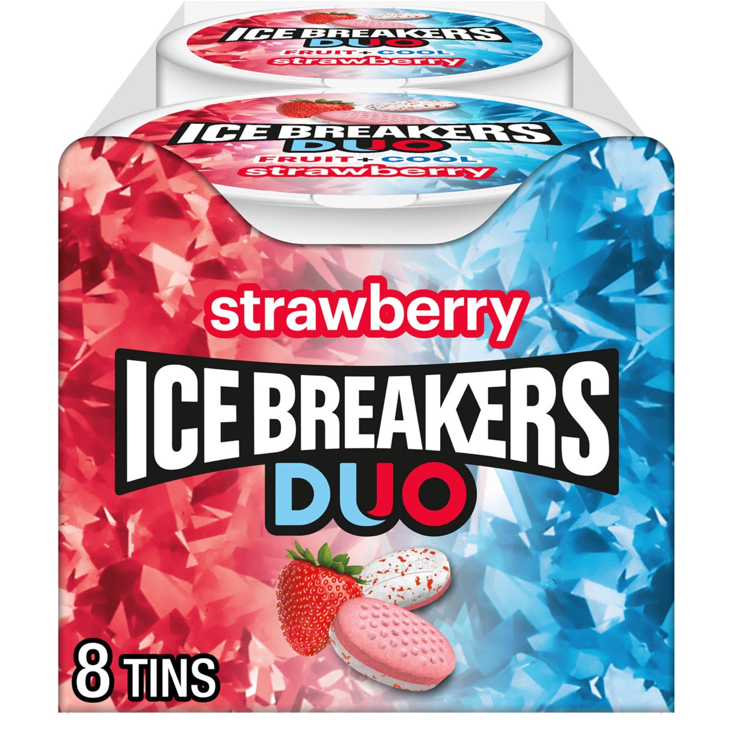 ICE Breakers Duo Fruit + Cool Sugar Free Mints (Strawberry, 1.3-Ounce Containers, Pack of 8)