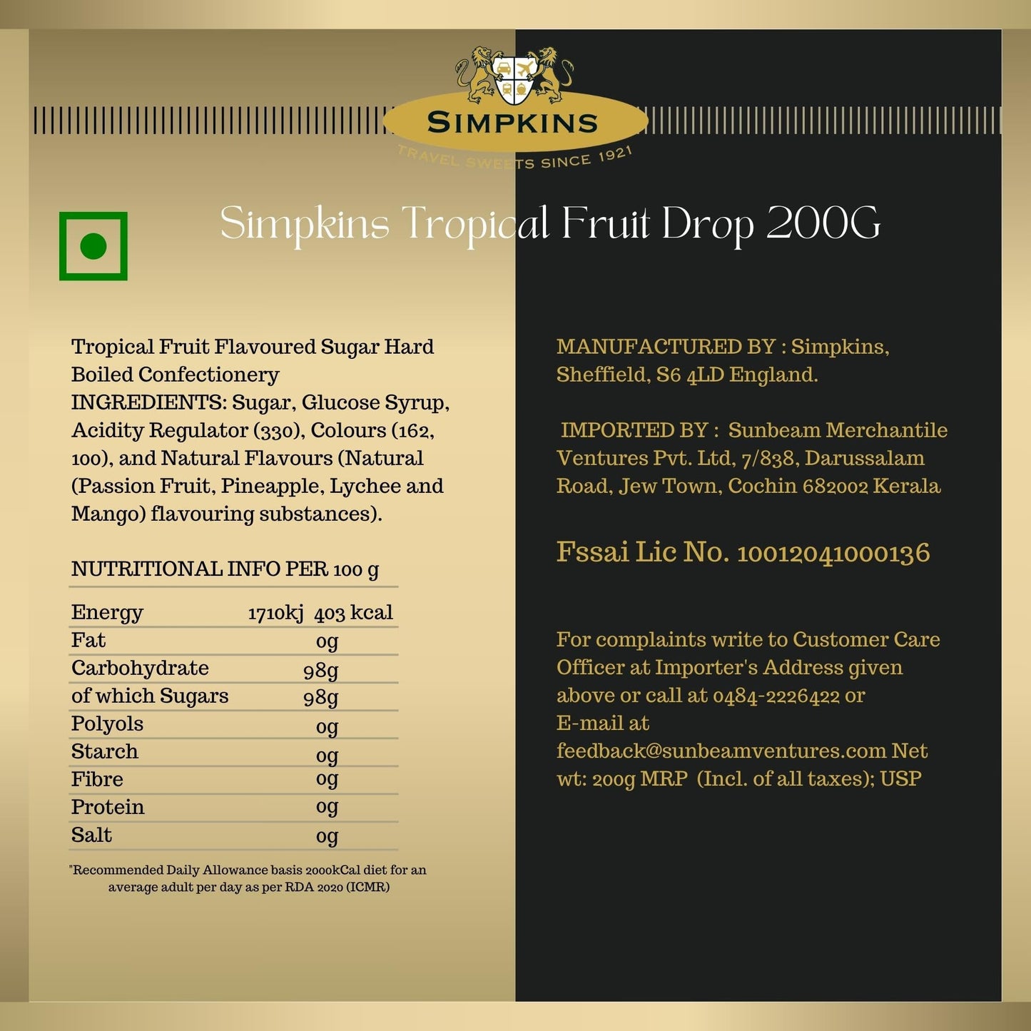 Simpkins tropical fruit 200g