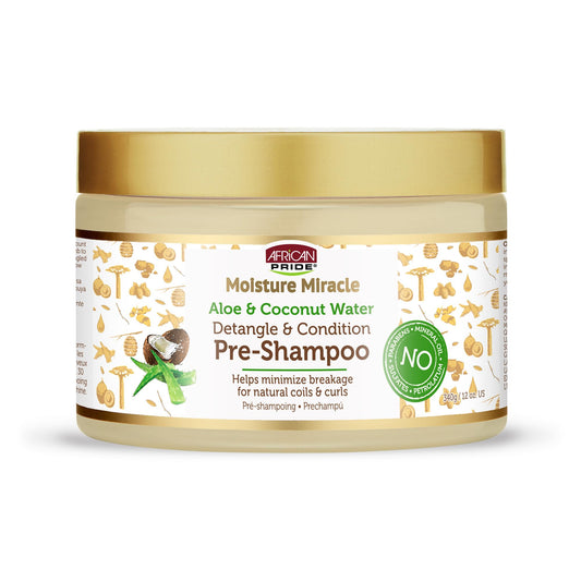 SET Enterprises NEW AFRICAN PRIDE MOISTURE MIRACLE DETANGLE & CONDITION PRE-SHAMPOO 12 OZ W ALOE COCONUT WATER 12 OZ