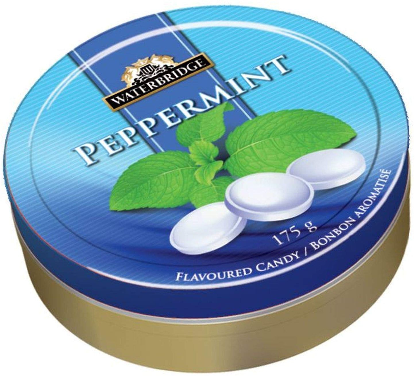 WATERBRIDGE European Sugar Coated Candy Fruit Flavors - Pack of 12 Round Tins 175G Each Tin