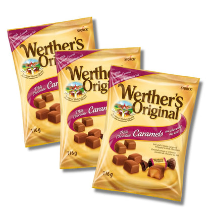 New Werther’s Original Milk Chocolate Caramels, 116g (Pack of 3) – Soft Creamy Caramel Candy Covered in Milk Chocolate, Individually Wrapped German Sweets, Perfect for Sharing or Gifting