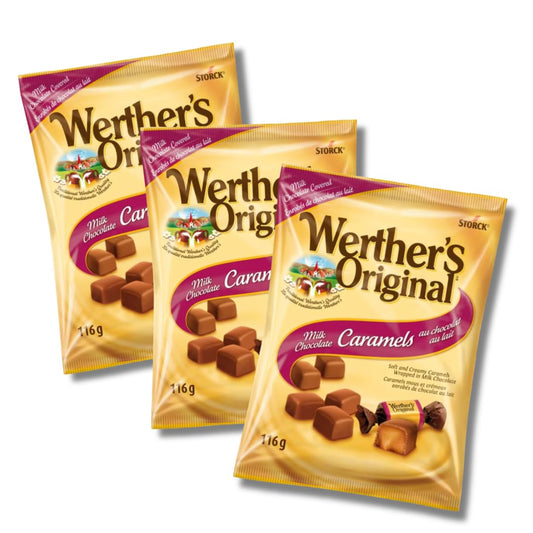 New Werther’s Original Milk Chocolate Caramels, 116g (Pack of 3) – Soft Creamy Caramel Candy Covered in Milk Chocolate, Individually Wrapped German Sweets, Perfect for Sharing or Gifting