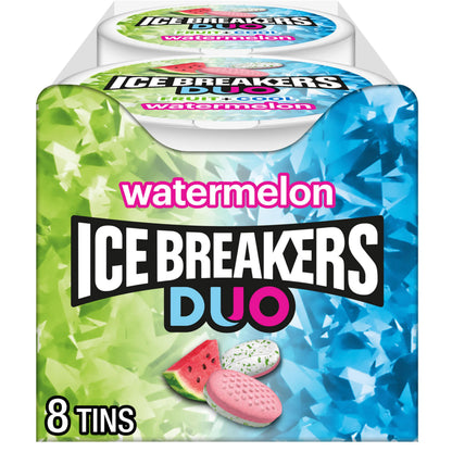 ICE BREAKERS Duo Fruit Plus Cool Watermelon Sugar Free Breath Mints Tins, 1.3 oz (8 Count)