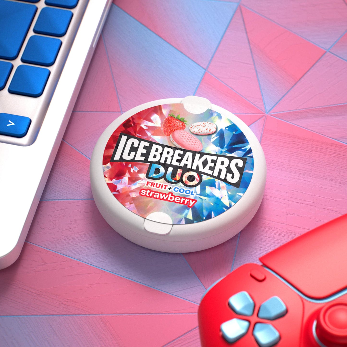 ICE Breakers Duo Fruit + Cool Sugar Free Mints (Strawberry, 1.3-Ounce Containers, Pack of 8)