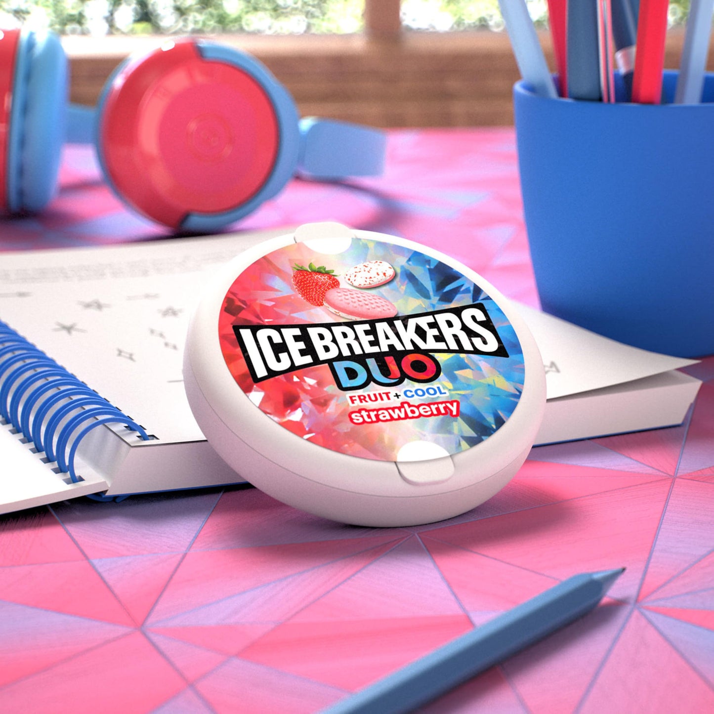 ICE Breakers Duo Fruit + Cool Sugar Free Mints (Strawberry, 1.3-Ounce Containers, Pack of 8)