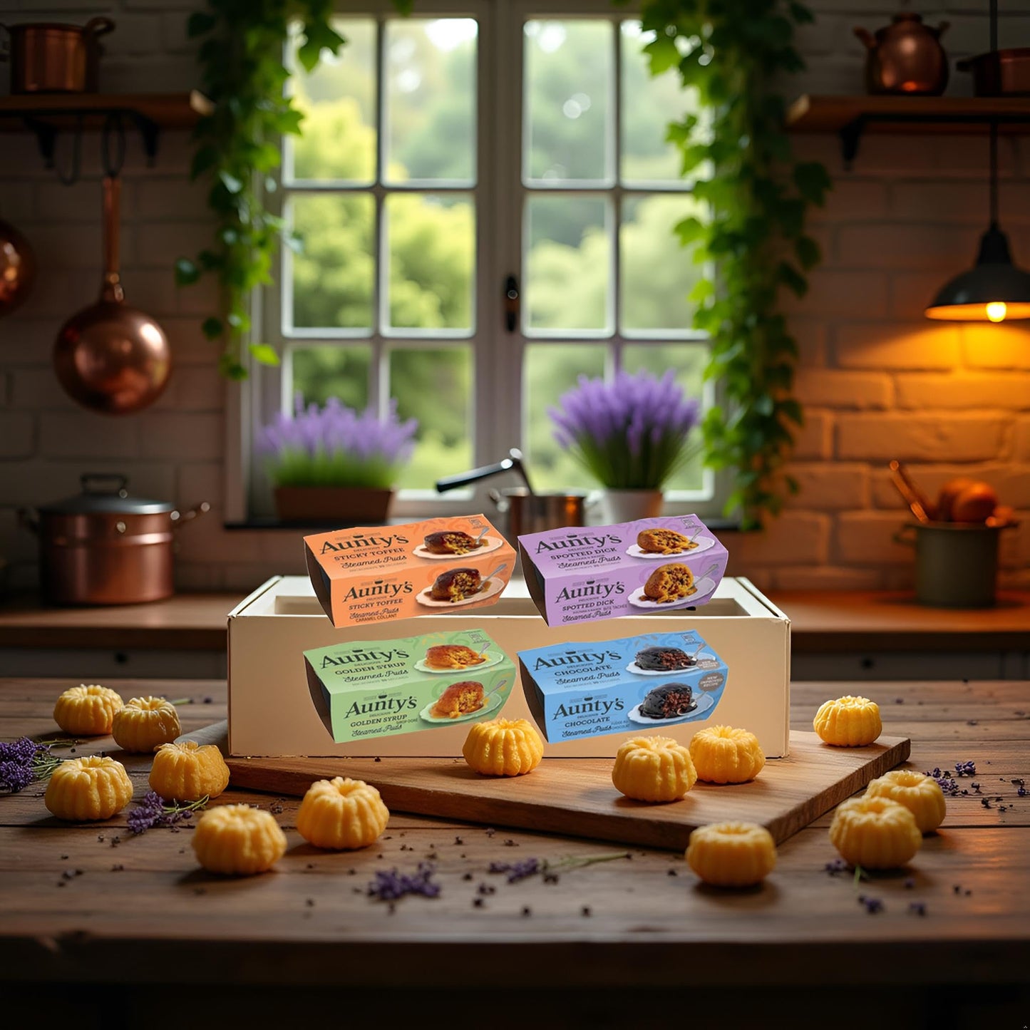 VALUBNDL: AUNTYS STEAMED PUDDING - British Treats & Cake - Custom VALUBNDL Branded Pack of 6 (BULK 570G!)