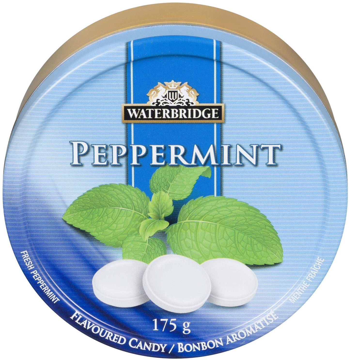 WATERBRIDGE European Sugar Coated Candy Fruit Flavors - Pack of 12 Round Tins 175G Each Tin