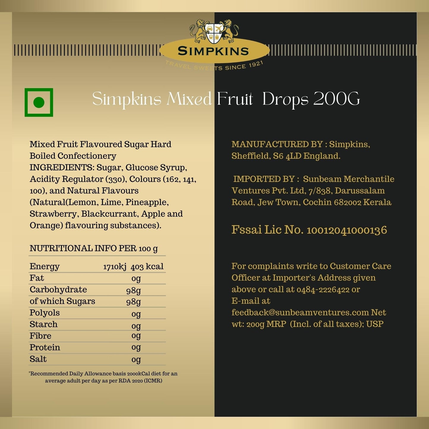 Simpkins Mixed Fruit Drops 200gm