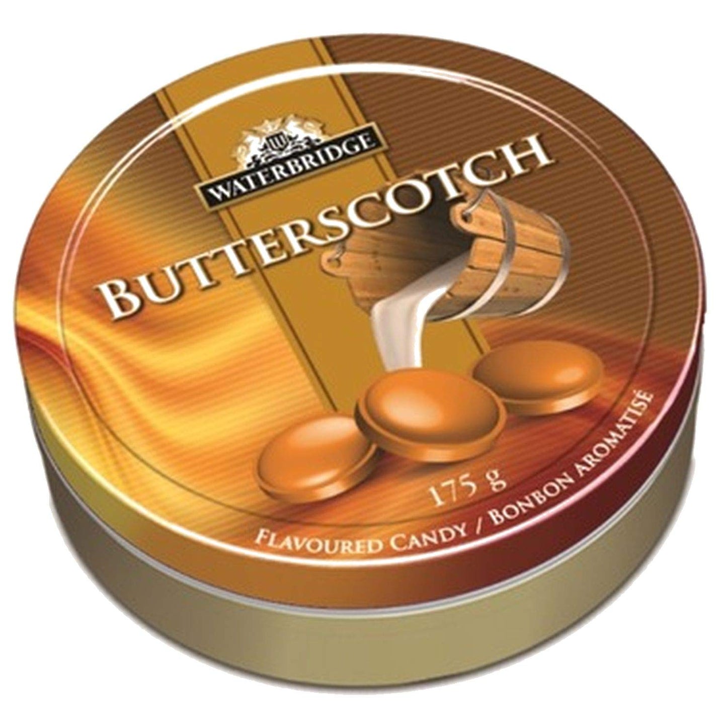 WATERBRIDGE European Sugar Coated Candy Fruit Flavors - Pack of 12 Round Tins 175G Each Tin