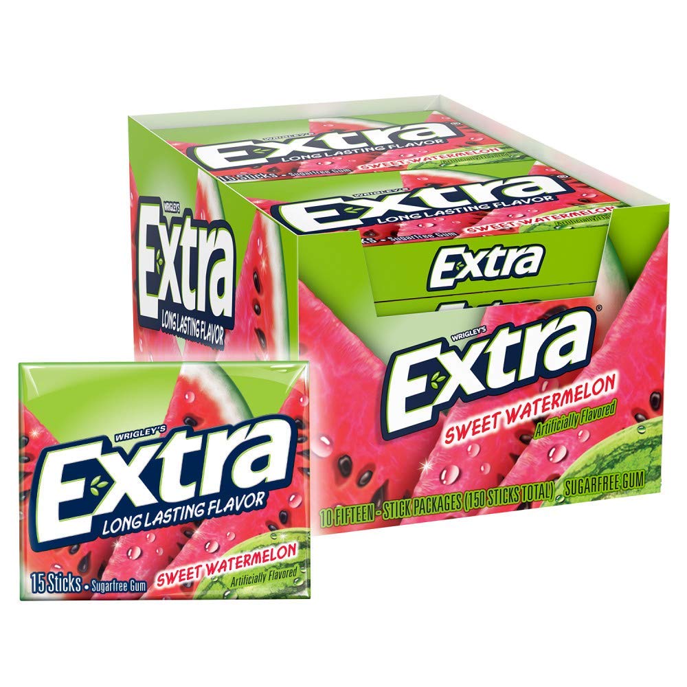 Extra Extra Sweet Watermelon Sugar Free Gum, 15 Count (Pack of 10) - Set of 3