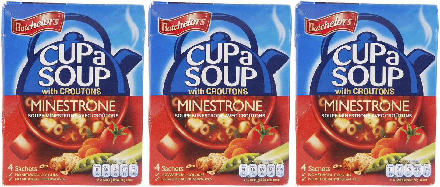 Value Bundle: BATCHELORS CUP A SOUP - Chicken, Tomato, Beef & Tomato - 4 Per Box 3 Boxes Total - Custom Value Bundle Branded Package of 12