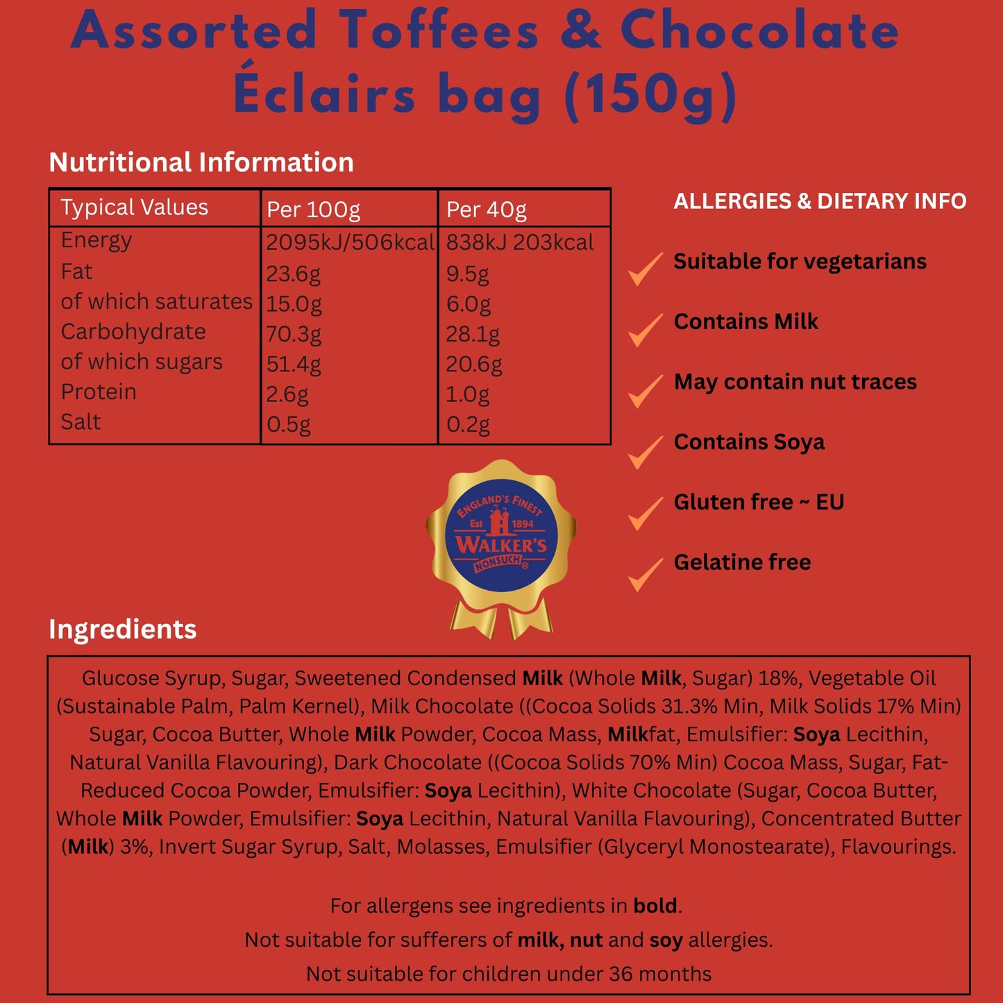 Walkers Assorted Nonsuch Toffee/ Eclair 150g
