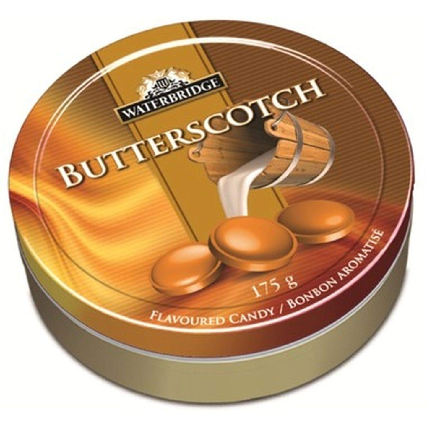 WATERBRIDGE European Sugar Coated Candy Fruit Flavors - Pack of 12 Round Tins 175G Each Tin