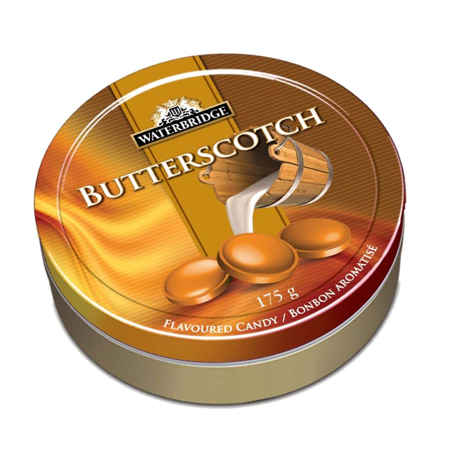 WATERBRIDGE European Sugar Coated Candy Fruit Flavors - Pack of 12 Round Tins 175G Each Tin