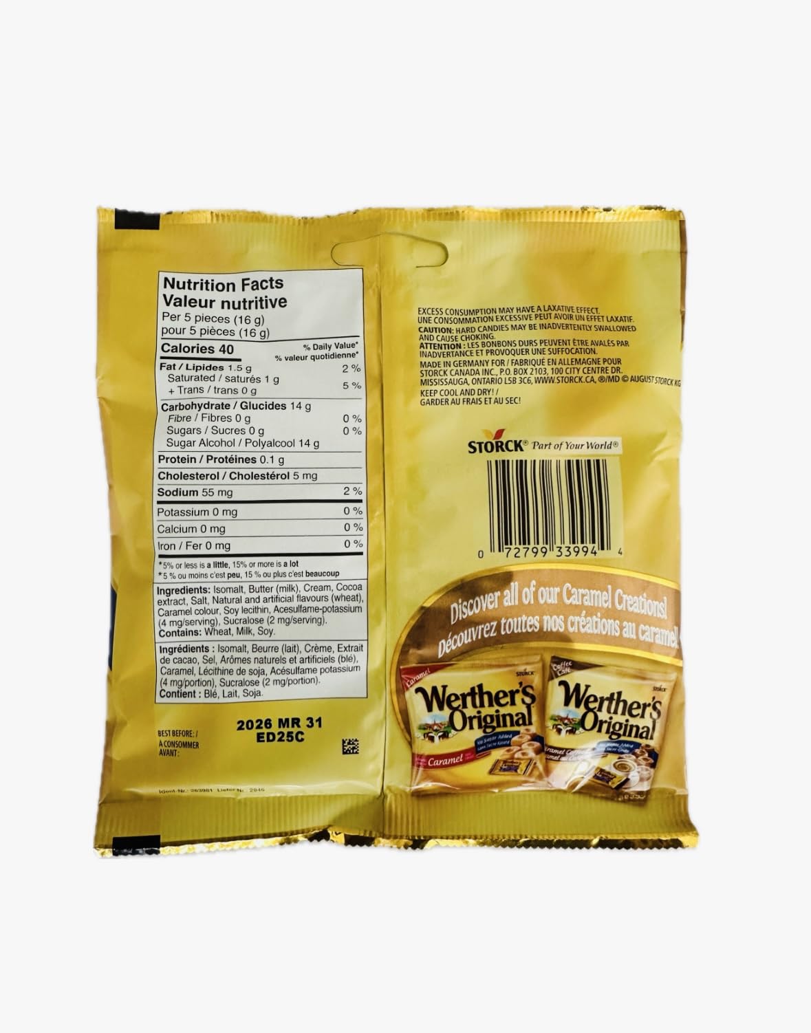 Werther's Original Sugar-Free Caramel Chocolate Candies 2 Pack - 60g Each