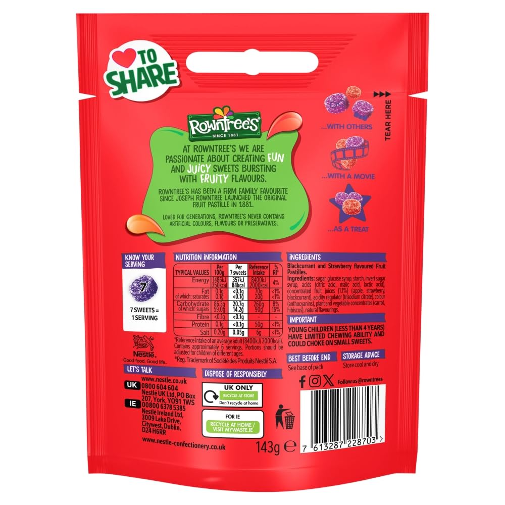 Rowntree's Strawberry/Blackcurrant Fruit Pastilles, 150 gram