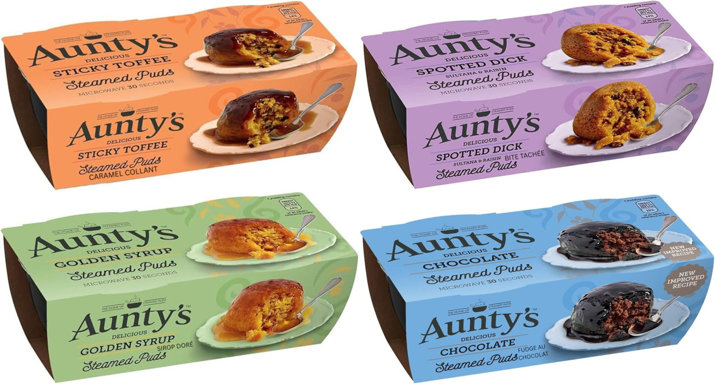 VALUBNDL: AUNTYS STEAMED PUDDING - British Treats & Cake - Custom VALUBNDL Branded Pack of 6 (BULK 570G!)