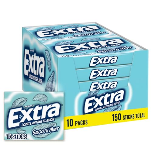Extra Smooth Mint Sugarfree Gum, 15 Stick Slim Pack (Pack of 10)