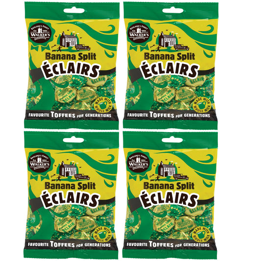 Walkers Nonsuch Banana Split Eclairs Bag 5.29 Oz (Pack of 4) – British Toffee Candy with Condensed Milk & White Chocolate, Imported UK Banana Taffy Caramel Sweets, Individually Wrapped English Toffee