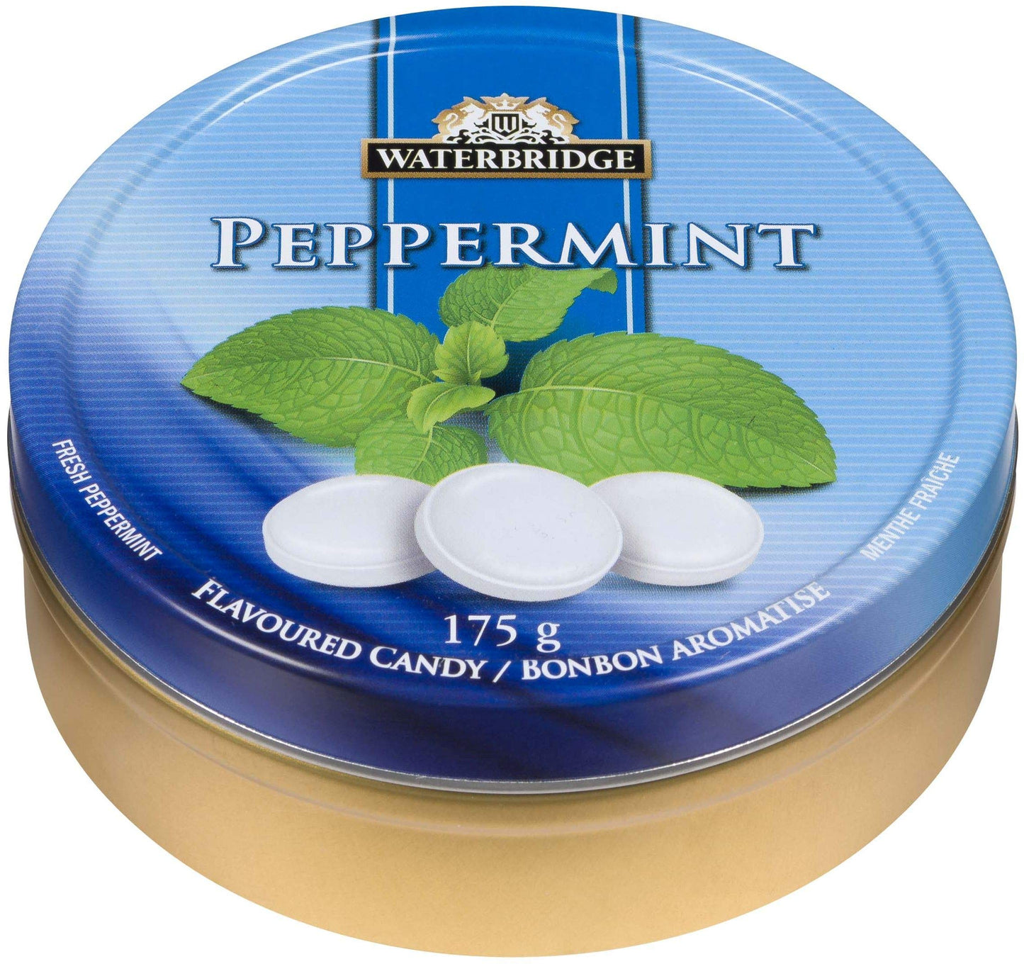 WATERBRIDGE European Sugar Coated Candy Fruit Flavors - Pack of 12 Round Tins 175G Each Tin