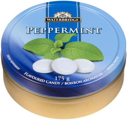 WATERBRIDGE European Sugar Coated Candy Fruit Flavors - Pack of 12 Round Tins 175G Each Tin