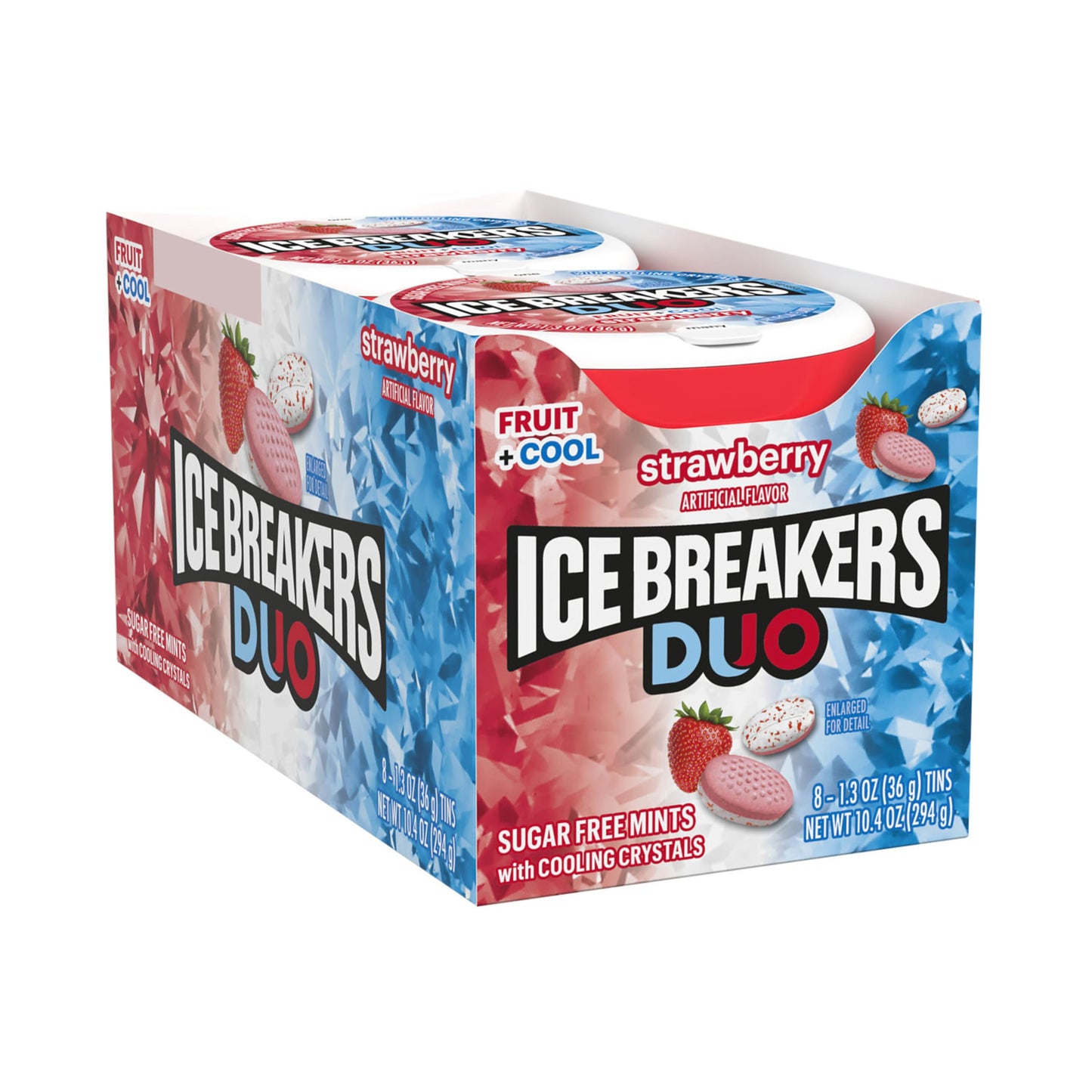 ICE Breakers Duo Fruit + Cool Sugar Free Mints (Strawberry, 1.3-Ounce Containers, Pack of 8)