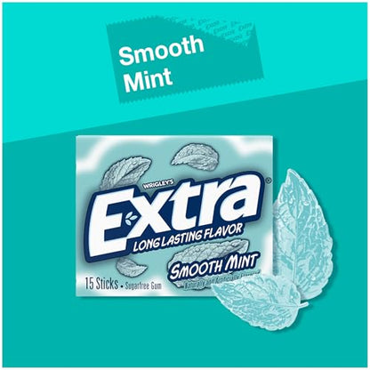 Extra Smooth Mint Sugarfree Gum, 15 Stick Slim Pack (Pack of 10)