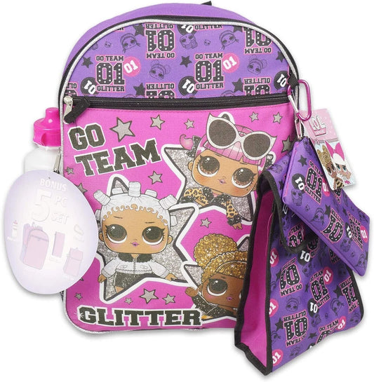 LOL School Bag for Children & Teens 5 pcs set water bottle lunch bag etc