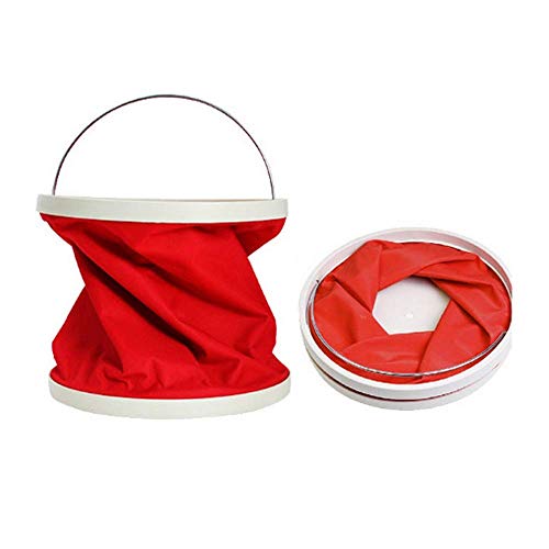 Red 9L Portable Collapsible Bucket Oxford Cloth Compact Folding Water Container for Camping Fishing Car Washing