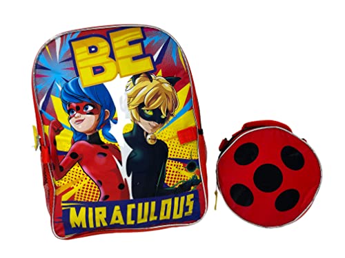 United Pacific Designs OUBL: Miraculous Ladybug 16" Backpack with Round Lunch Bag, Red, Large