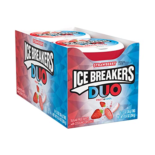 ICE BREAKERS Duo Fruit + Cool Sugar Free Mints (Strawberry, 1.3-Ounce Containers, Pack of 8)