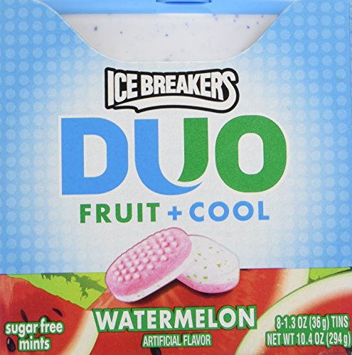 Ice Breakers Duo Fruit + Cool Watermelon Flavor Sugar Free Mints 8 - 1.3 Oz Tins