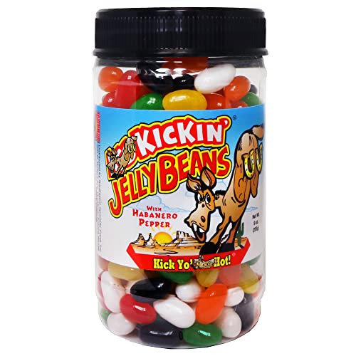 KICKIN’ Hot and Spicy Jellybeans with Habanero Pepper - 9 Oz Resealable Jar - Great for Easter Candy or a Spicy Food Challenge - Try the Gourmet Spicy Jelly Beans Candy