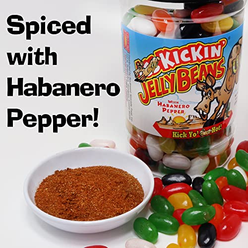 KICKIN’ Hot and Spicy Jellybeans with Habanero Pepper - 9 Oz Resealable Jar - Great for Easter Candy or a Spicy Food Challenge - Try the Gourmet Spicy Jelly Beans Candy