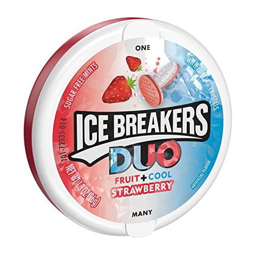 ICE BREAKERS Duo Fruit + Cool Sugar Free Mints (Strawberry, 1.3-Ounce Containers, Pack of 8)