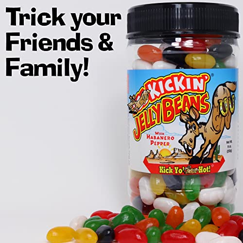 KICKIN’ Hot and Spicy Jellybeans with Habanero Pepper - 9 Oz Resealable Jar - Great for Easter Candy or a Spicy Food Challenge - Try the Gourmet Spicy Jelly Beans Candy