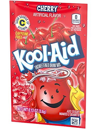 Kool-Aid Cherry Unsweetened Soft Drink Mix, 0.13-Ounce Envelopes(Pack of 48)