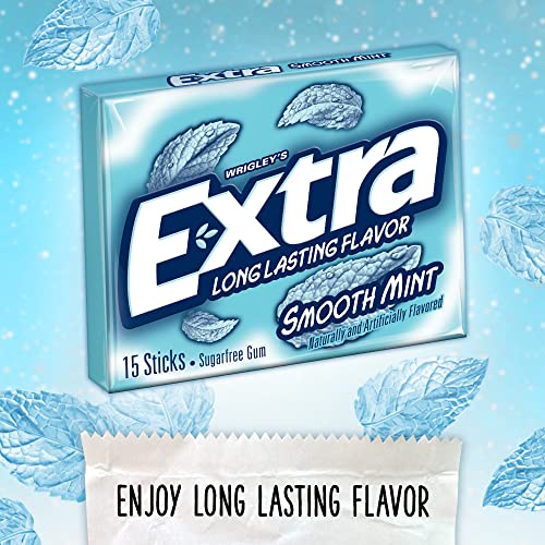 Extra Smooth Mint Sugarfree Gum, 15 Stick Slim Pack (Pack of 10)