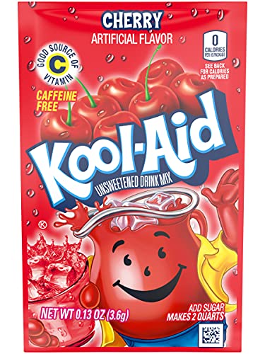 Kool-Aid Cherry Unsweetened Soft Drink Mix, 0.13-Ounce Envelopes(Pack of 48)