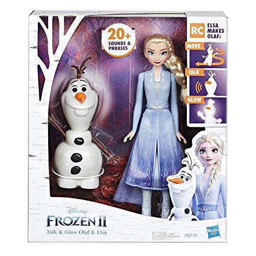 Disney Frozen Talk and Glow Olaf and Elsa Dolls, Remote Control Elsa Activates Talking, Dancing, Glowing Olaf, Inspired by Disney's Frozen 2 Movie - Toy for Kids Ages 3 and Up (Bilingual)