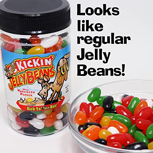 KICKIN’ Hot and Spicy Jellybeans with Habanero Pepper - 9 Oz Resealable Jar - Great for Easter Candy or a Spicy Food Challenge - Try the Gourmet Spicy Jelly Beans Candy