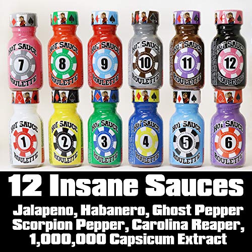 Pure Bred Idiot - Hot Sauce Roulette Game - 12-0.75 Ounce Bottles Hot Sauce Gift Set - Perfect Premium Gourmet Gag Gifts for Men - Spicy Challenge Hot Sauce Sampler