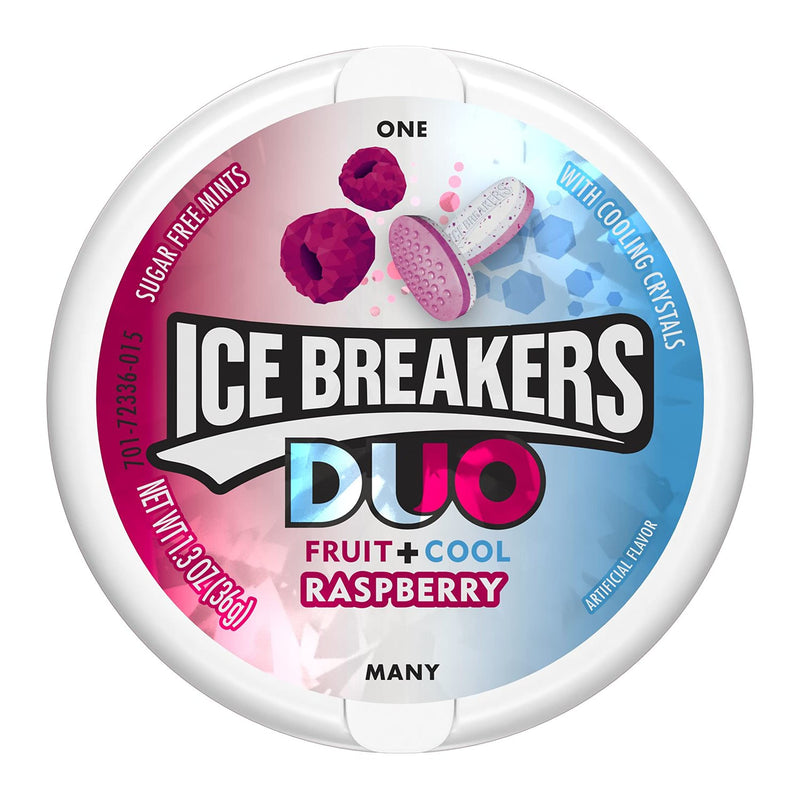 ICE BREAKERS Duo Fruit + Cool Sugar Free Mints (Raspberry, 1.3-Ounce Containers, Pack of 8)